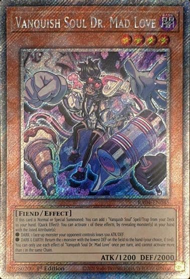Vanquish Soul Dr Mad Love Platinum Secret Rare Quarter Century Stampede Yu-Gi-Oh! card