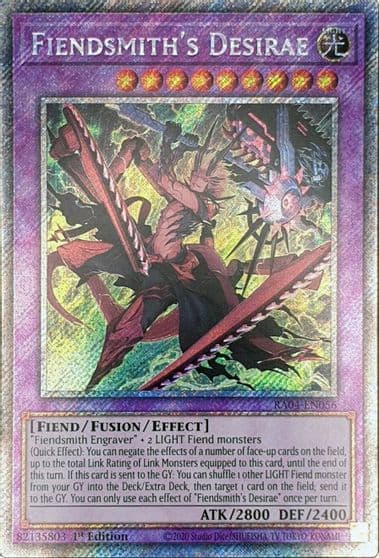 Fiendsmiths Desirae Platinum Secret Rare Quarter Century Stampede Yu-Gi-Oh! card
