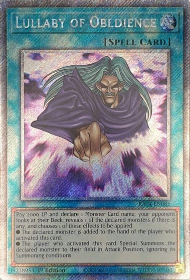 Lullaby of Obedience Platinum Secret Rare Quarter Century Stampede Yu-Gi-Oh! card
