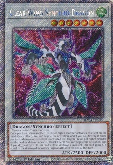 Clear Wing Synchro Dragon Platinum Secret Rare Quarter Century Stampede Yu-Gi-Oh! card