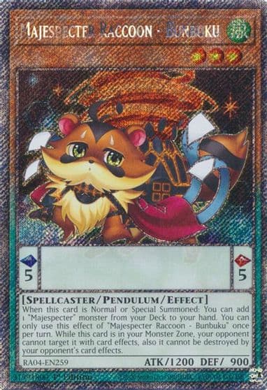 Majespecter Raccoon Bunbuku Platinum Secret Rare Quarter Century Stampede Yu-Gi-Oh! card