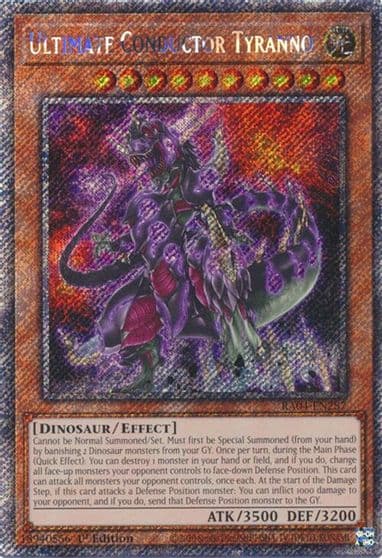 Ultimate Conductor Tyranno Platinum Secret Rare Quarter Century Stampede Yu-Gi-Oh! card