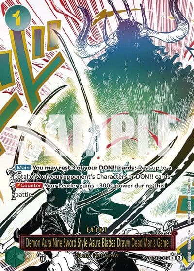 Demon Aura Nine Sword Style Asura Blades Drawn Dead Mans Game Alternate Art Legacy of the Master One Piece card