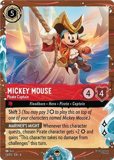 Mickey Mouse Pirate Captain Disney Cruise Promo Disney Lorcana Promo Cards Lorcana card