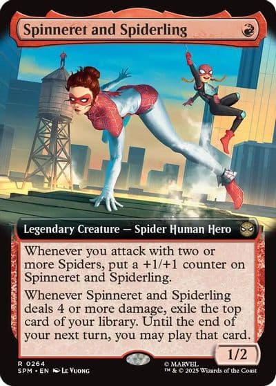 Spinneret and Spiderling Extended Art Marvel's Spider-Man Magic card