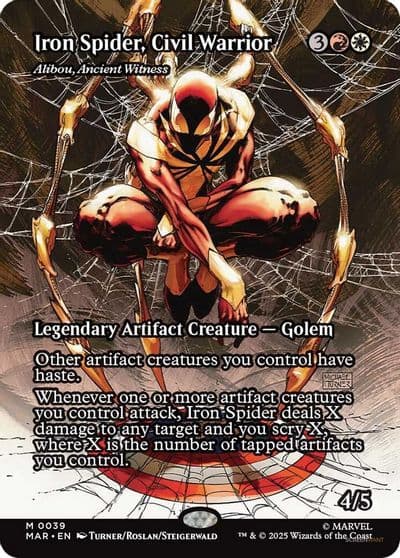 Iron Spider Civil Warrior Alibou Ancient Witness Borderless Marvel Universe Eternal-Legal Magic card