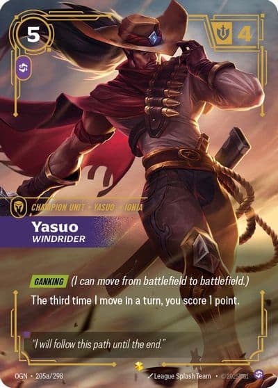 Yasuo Windrider Alternate Art Origins Riftbound card