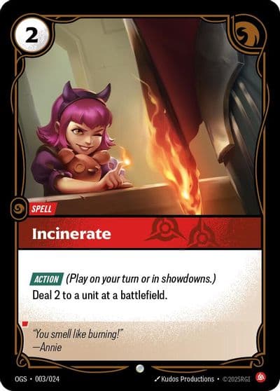 Incinerate Origins: Proving Grounds Riftbound card