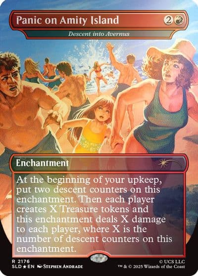 Panic on Amity Island Descent into Avernus Rainbow Foil Secret Lair Drop Series Magic card