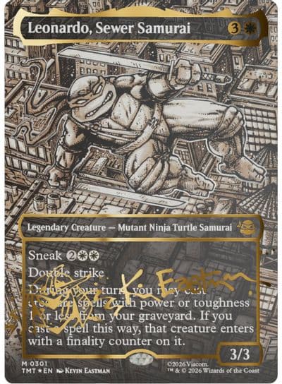 Leonardo Sewer Samurai Borderless Gold Stamped Signature Teenage Mutant Ninja Turtles Magic card
