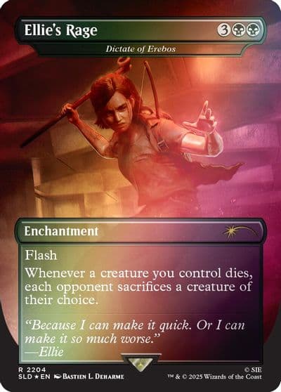 Ellies Rage Dictate of Erebos Rainbow Foil Secret Lair Drop Series Magic card