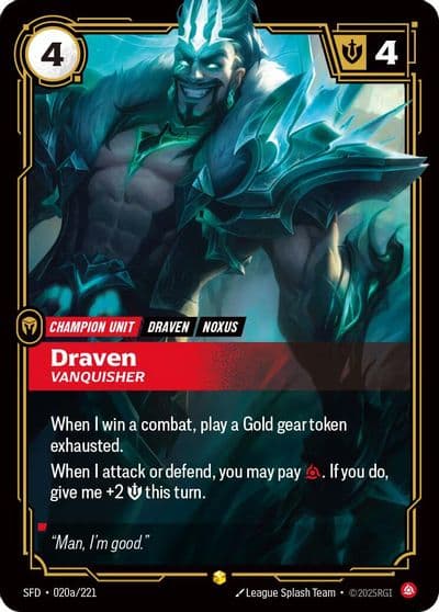 Draven Vanquisher Alternate Art Spiritforged Riftbound card