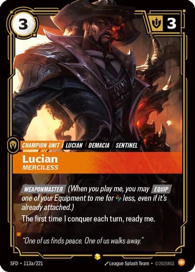 Lucian Merciless Alternate Art Spiritforged Riftbound card