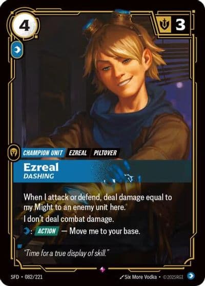 Ezreal Dashing Spiritforged Riftbound card