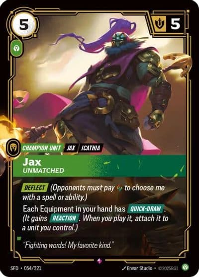 Jax Unmatched Spiritforged Riftbound card