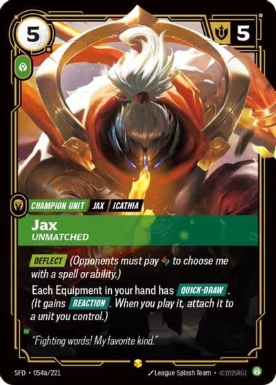 Jax Unmatched Alternate Art Spiritforged Riftbound card