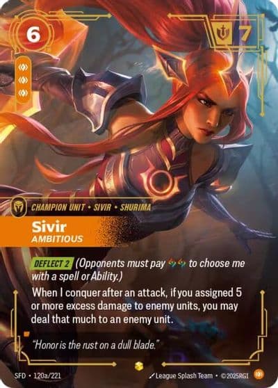 Sivir Ambitious Alternate Art Spiritforged Riftbound card