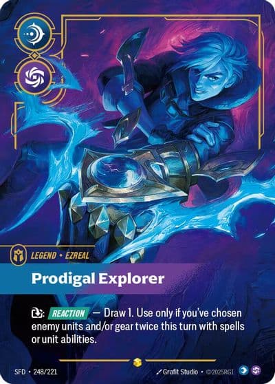 Ezreal Prodigal Explorer Overnumbered Spiritforged Riftbound card