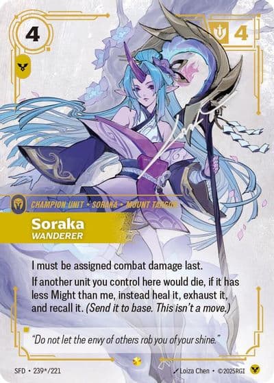 Soraka Wanderer Signature Spiritforged Riftbound card