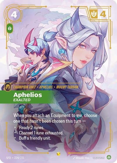 Aphelios Exalted Overnumbered Spiritforged Riftbound card