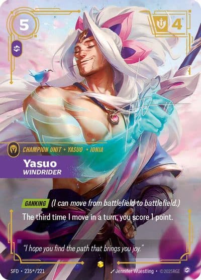 Yasuo Windrider Signature Spiritforged Riftbound card