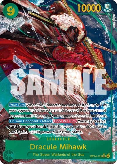 Dracule Mihawk OP14 119 Alternate Art The Azure Sea's Seven One Piece card