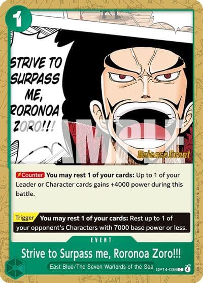 Strive to Surpass me Roronoa Zoro The Azure Sea's Seven Release Event Cards One Piece card