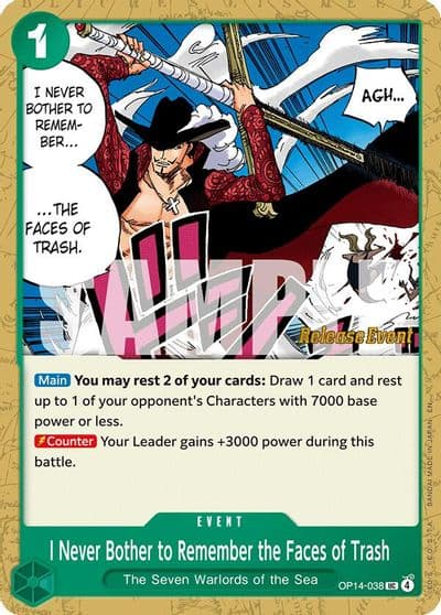 I Never Bother to Remember the Faces of Trash The Azure Sea's Seven Release Event Cards One Piece card