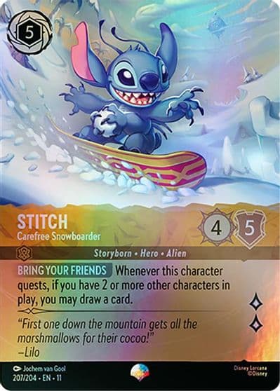 Stitch Carefree Snowboarder Epic Winterspell Lorcana card
