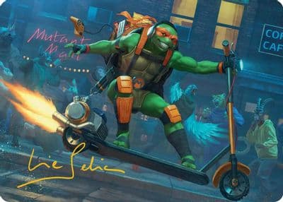 Michelangelo On the Scene Art Card Gold Stamped Signature Art Series: Teenage Mutant Ninja Turtles Magic card