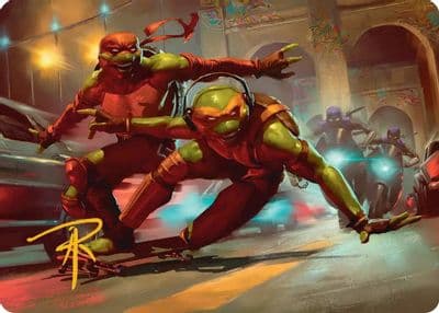 Raph and Mikey Troublemakers Art Card Gold Stamped Signature Art Series: Teenage Mutant Ninja Turtles Magic card