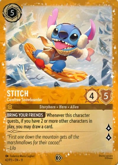 Stitch Carefree Snowboarder Disney Lorcana Promo Cards Lorcana card