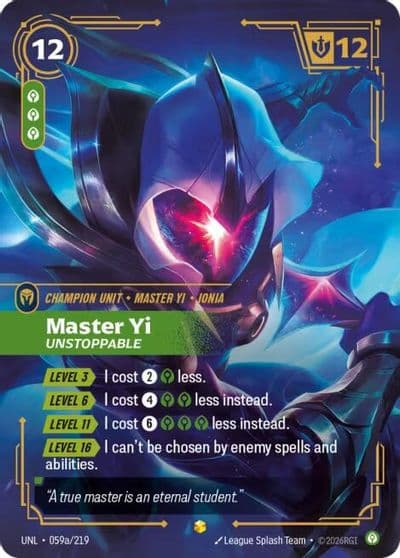 Master Yi Unstoppable Alternate Art Unleashed Riftbound card