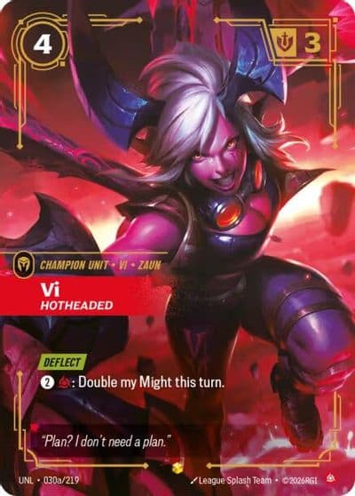 Vi Hotheaded Alternate Art Unleashed Riftbound card