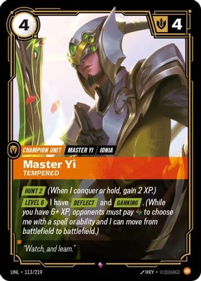 Master Yi Tempered Unleashed Riftbound card