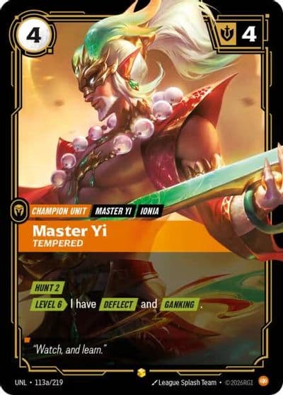 Master Yi Tempered Alternate Art Unleashed Riftbound card