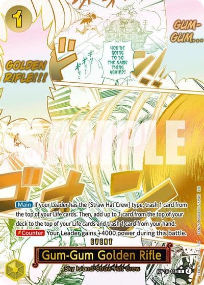 Gum Gum Golden Rifle Alternate Art Adventure on Kami's Island One Piece card