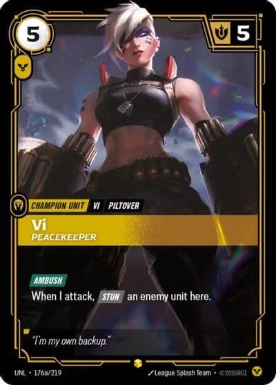 Vi Peacekeeper Alternate Art Unleashed Riftbound card