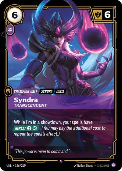Syndra Transcendent Unleashed Riftbound card
