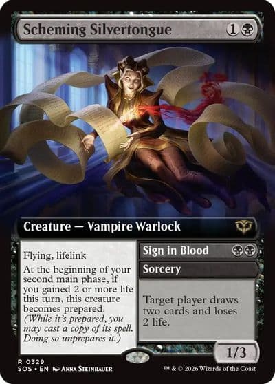 Scheming Silvertongue Extended Art Secrets of Strixhaven Magic card