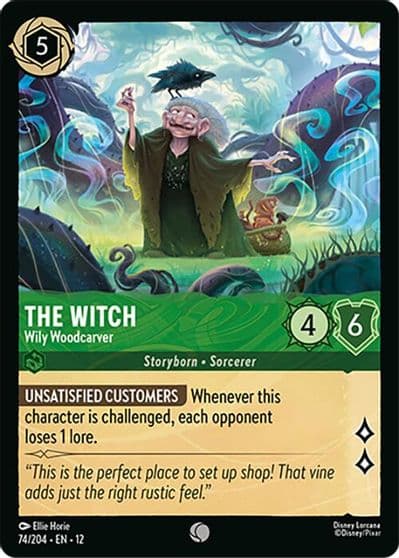 The Witch Wily Woodcarver Wilds Unknown Lorcana card