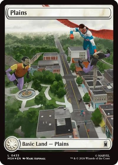 Plains 0433 Surge Foil Marvel Super Heroes Magic card