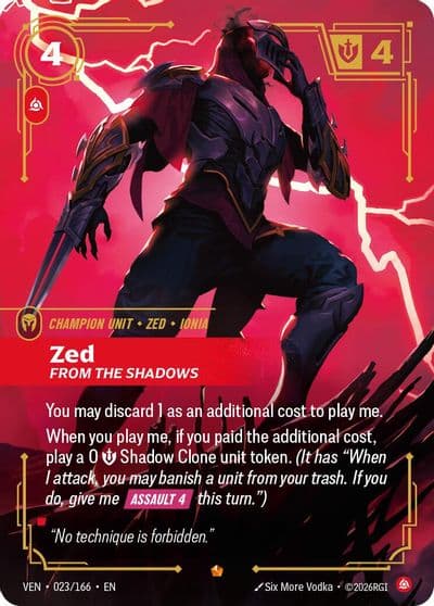 Zed From the Shadows Vendetta Riftbound card