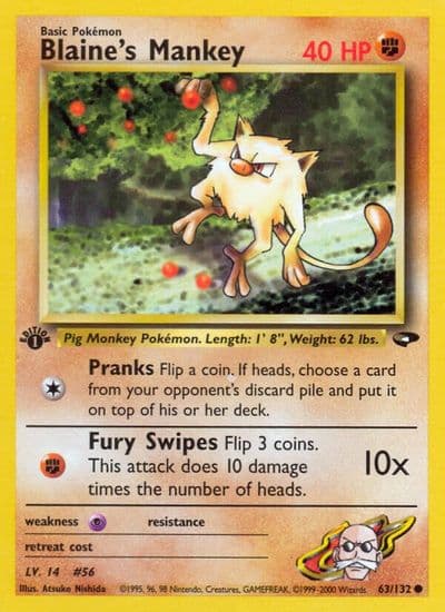 Blaine's Mankey Gym Challenge Pokemon card