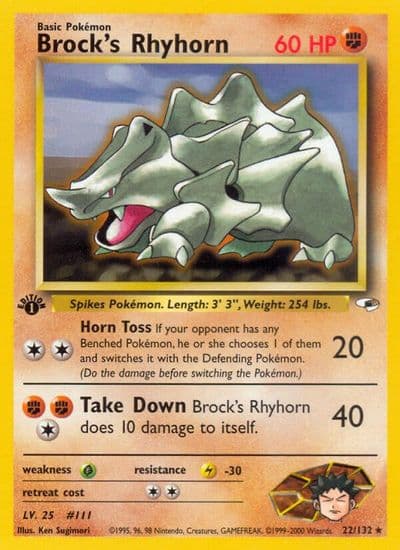 Brock's Rhyhorn (22) Gym Heroes Pokemon card