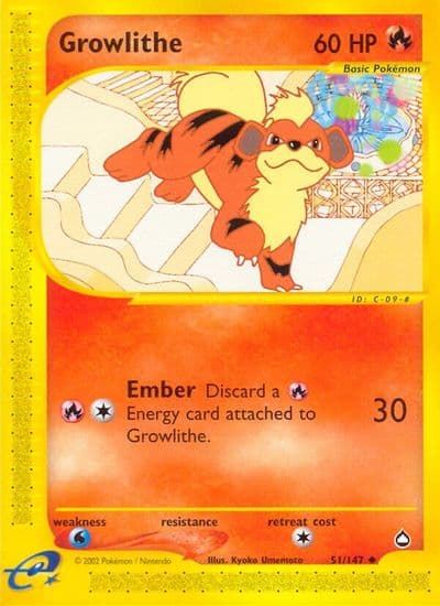 Growlithe (51) Aquapolis Pokemon card