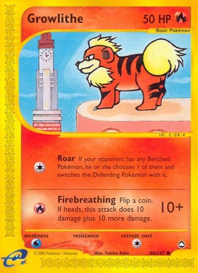 Growlithe (80) Aquapolis Pokemon card