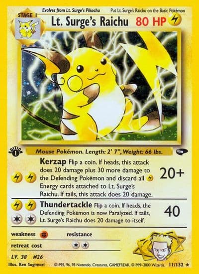 Lt. Surge's Raichu Gym Challenge Pokemon card