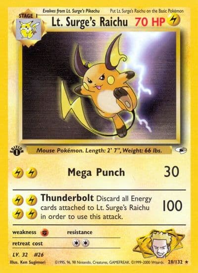 Lt. Surge's Raichu Gym Heroes Pokemon card