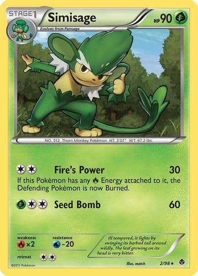 Simisage Emerging Powers Pokemon card